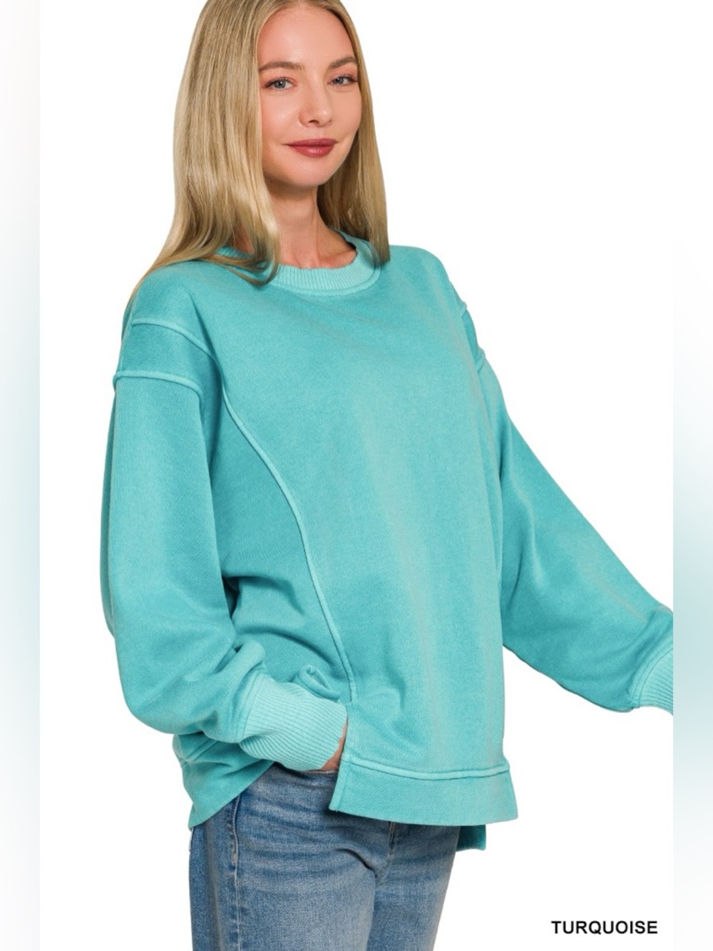 Zenana Pigment Dye Exposed-seam Fleece Sweatshirt🆕